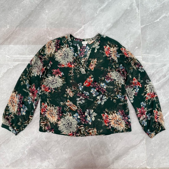 Women’s A New Day Target Floral Sheer Long Sleeve V-Neck Top Medium - Picture 1 of 16